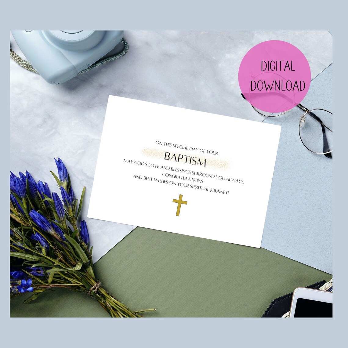 Baptism Printable Card, Instant Download . Christian Baptism Card, Printable Christian Baptism
