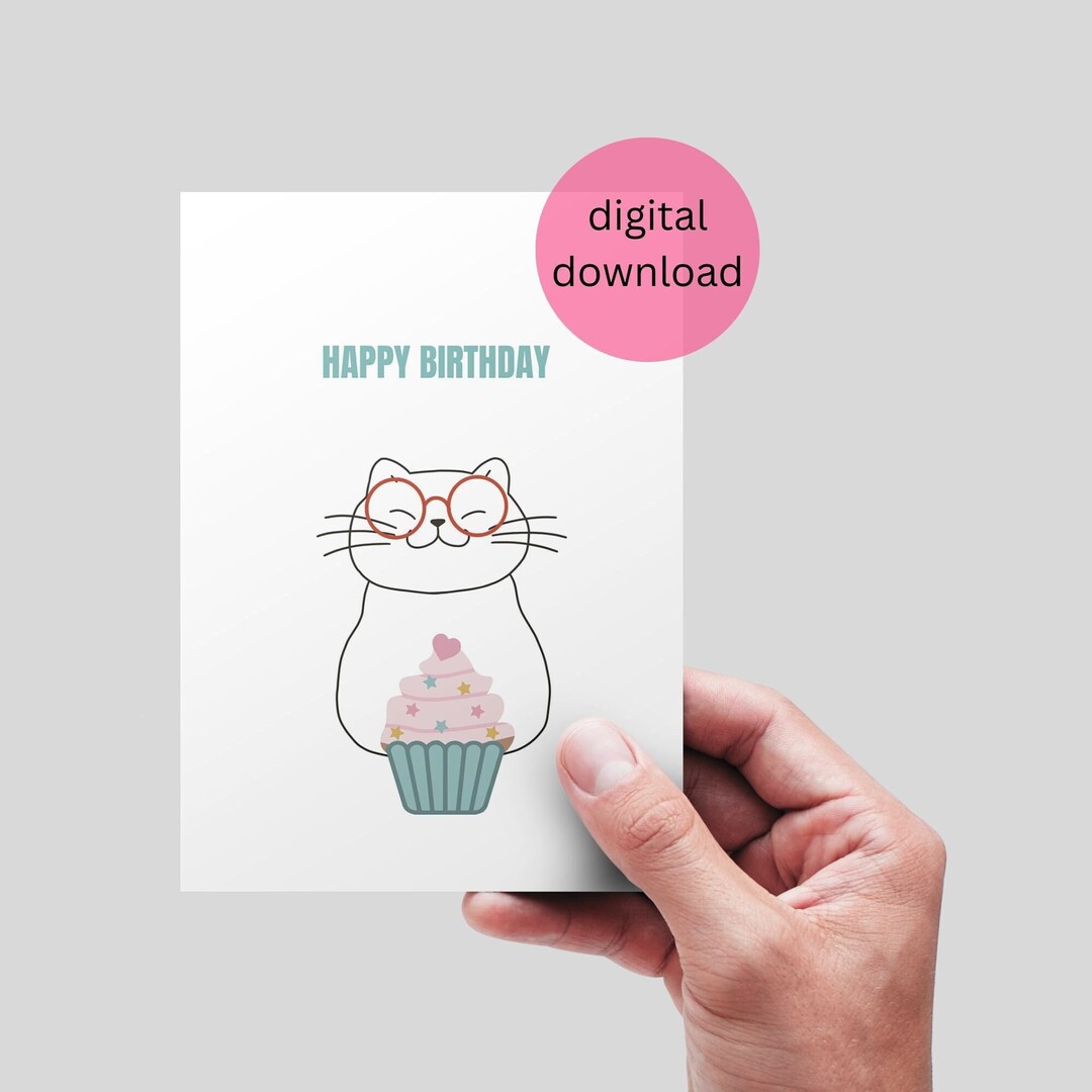 Funny Cat Happy Birthday Card, Printable Birthday Card, Happy Birthday ...