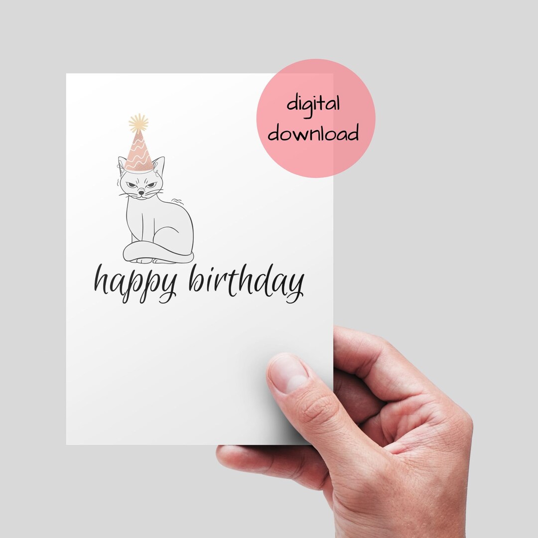 Grumpy Cat Printable Card. Funny Cat Birthday Wishes Instant Card ...