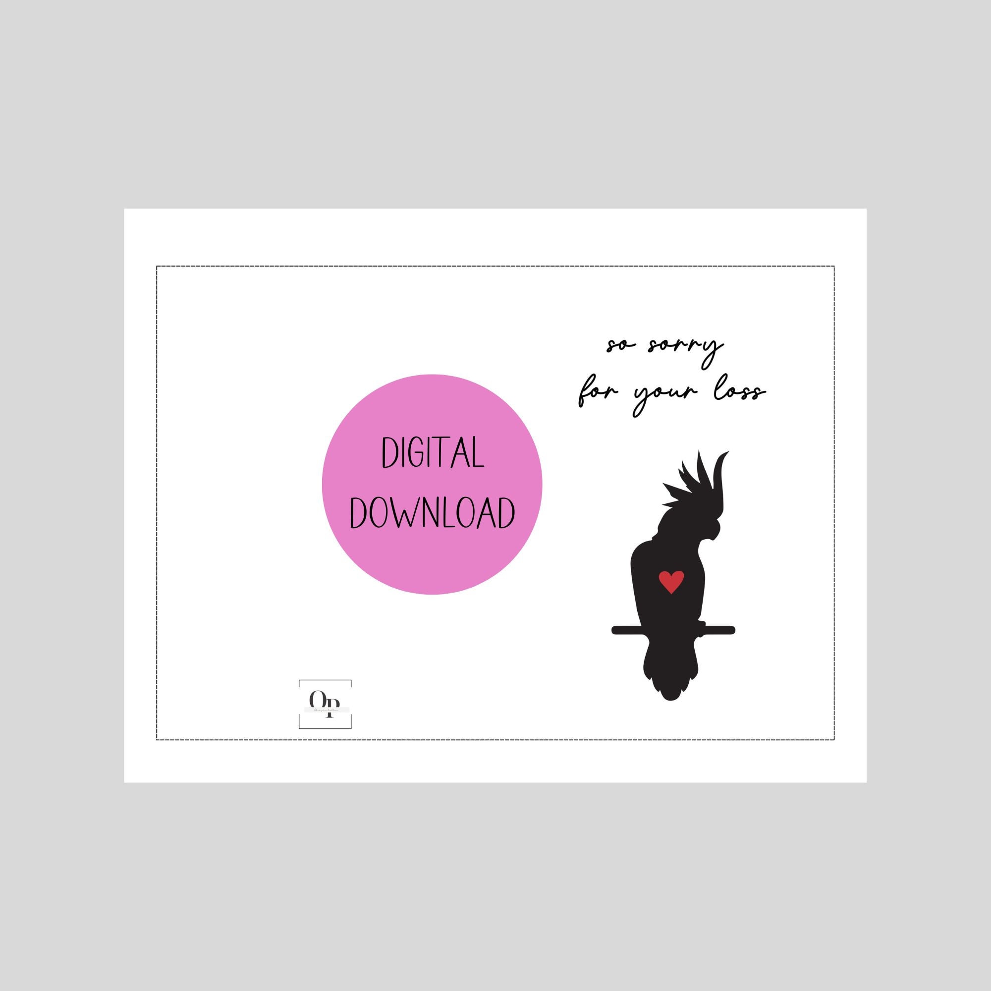 Bird Sympathy Card Printable, Cockatoo Bird. Pet Memorial Card ...
