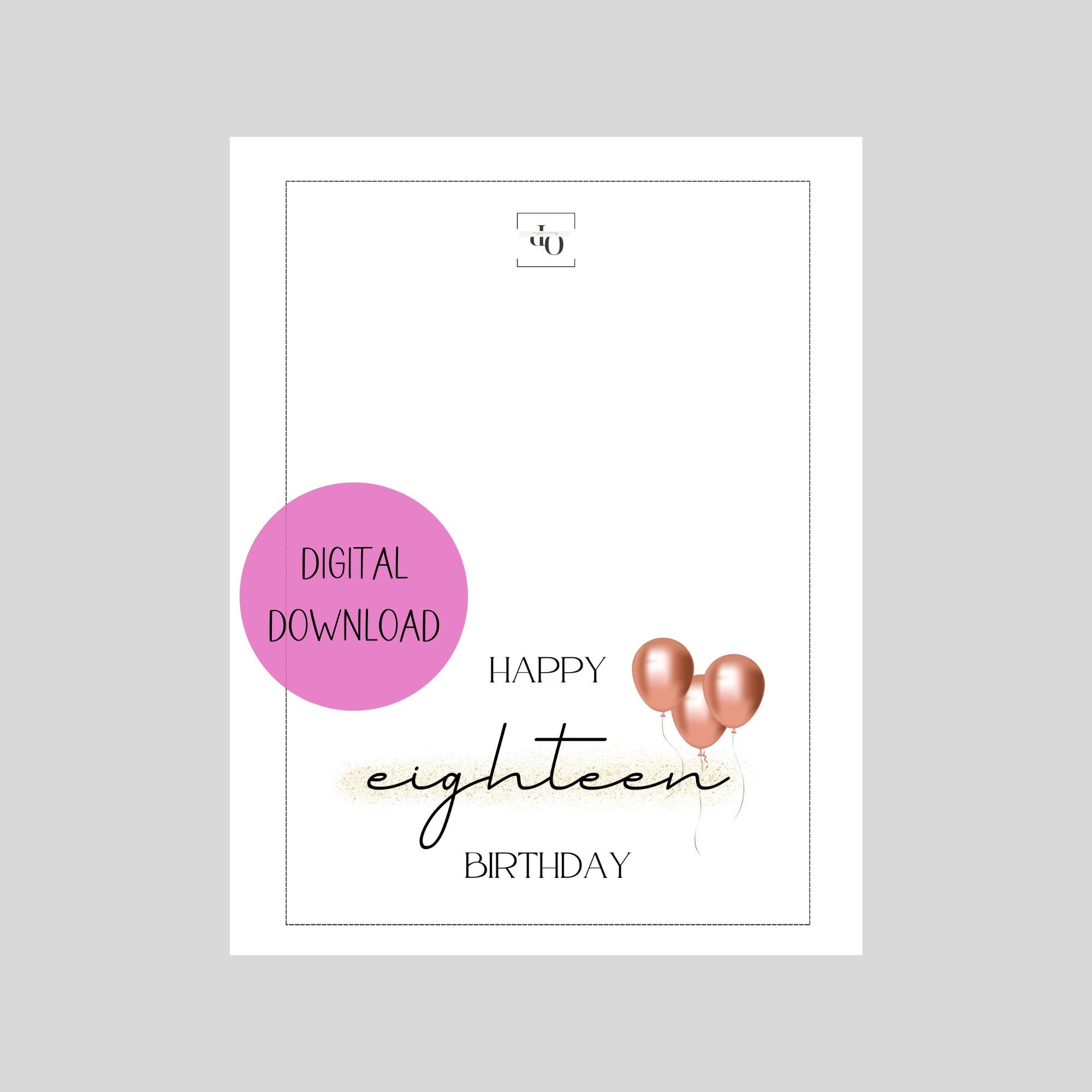 18th Birthday Printable Card. DIGITAL DOWNLOAD. Black and Rose Gold ...