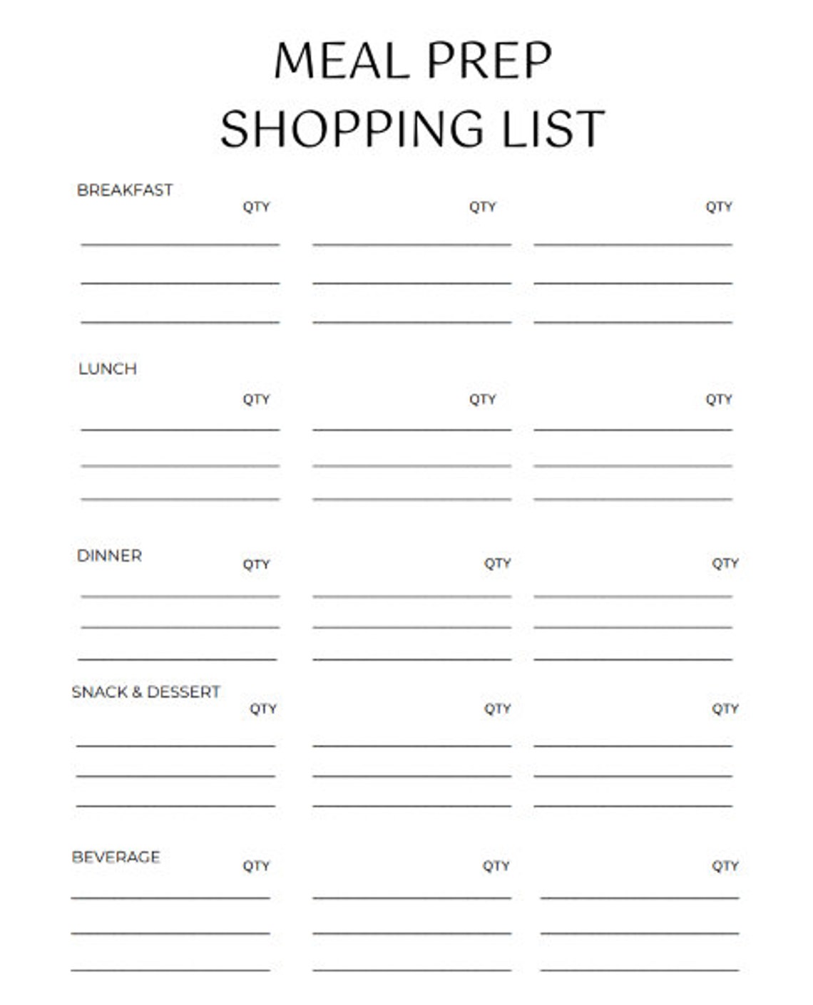 Meal Prep Grocery List | Printable - Etsy