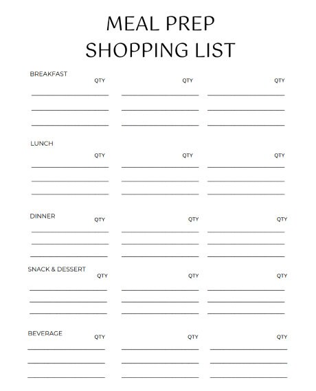 Meal Prep Grocery List | Printable - Etsy