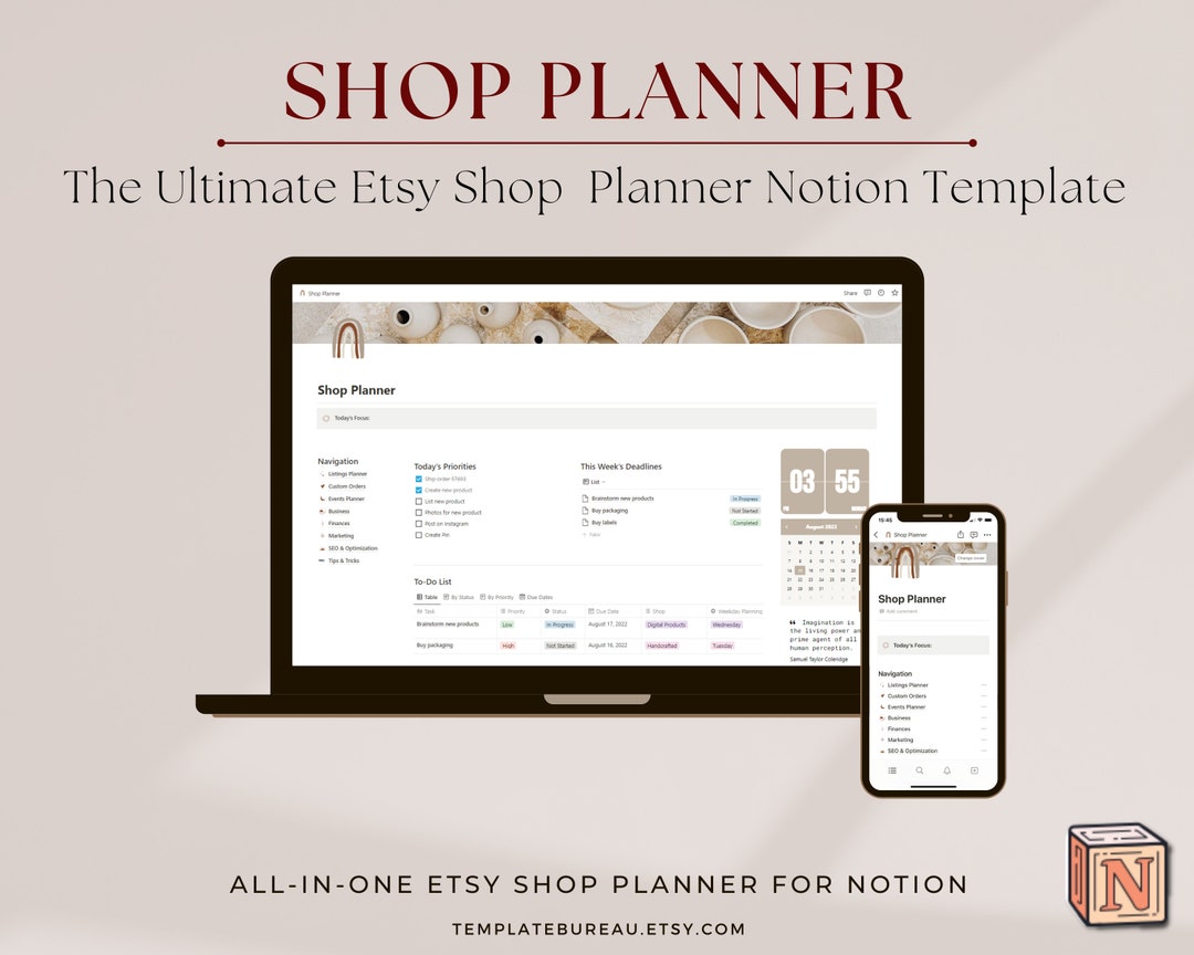Notion Esty Shop Planner Template, Etsy Seller Planner Notion Template ...