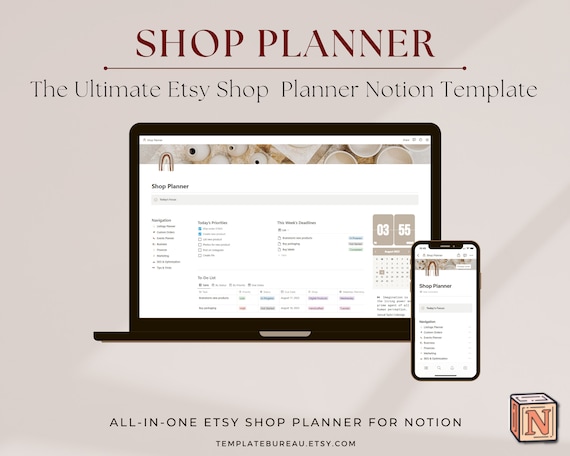 Notion Esty Shop Planner Template, Etsy Seller Planner Notion Template Aesthetic, Notion Planner, Notion Dashboard, Editable Template