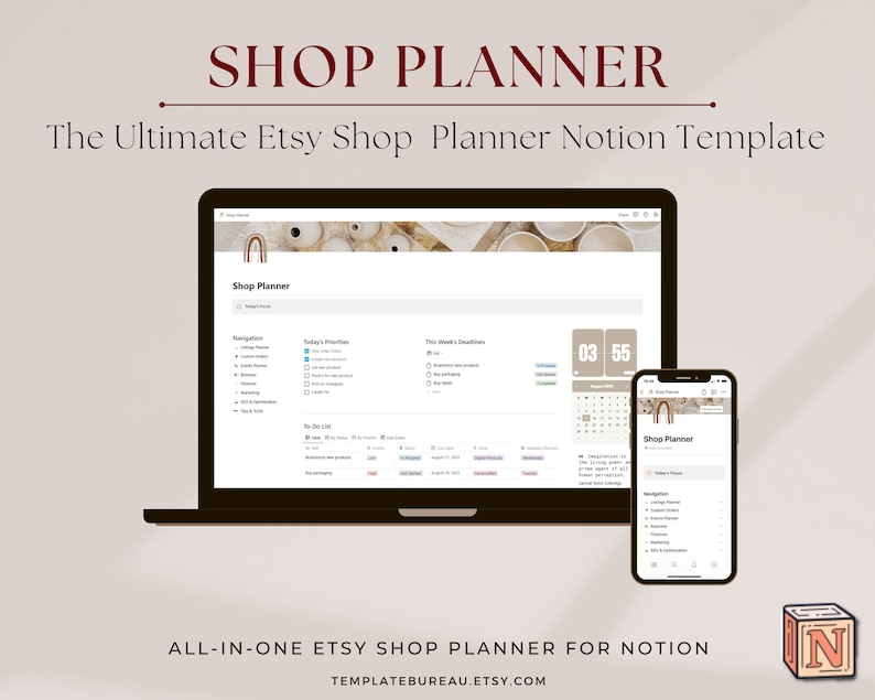 Notion Esty Shop Planner Template, Etsy Seller Planner Notion Template