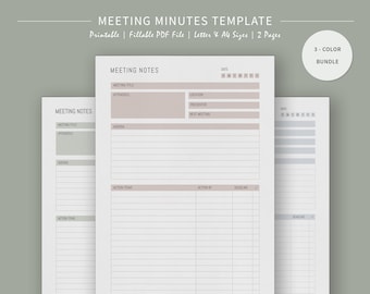 Meeting Minutes Template Bundle, Arbeitsplaner, Virtuelle Besprechungs-Minuten, Meeting Agenda, Meeting Organizer, druckbare PDF, Buchstabe, A4