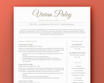 Teacher Resume Template for Word, Professional Resume, Education, Principal, Professor, Elementary Teaching CV | 3 Page Resume, Cover Letter