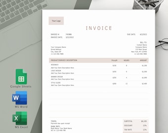 Invoice Template, Printable Business Invoice, Customer Receipt, Invoice Spreadsheet, Small Business Invoice | Word, Excel, Google Sheets