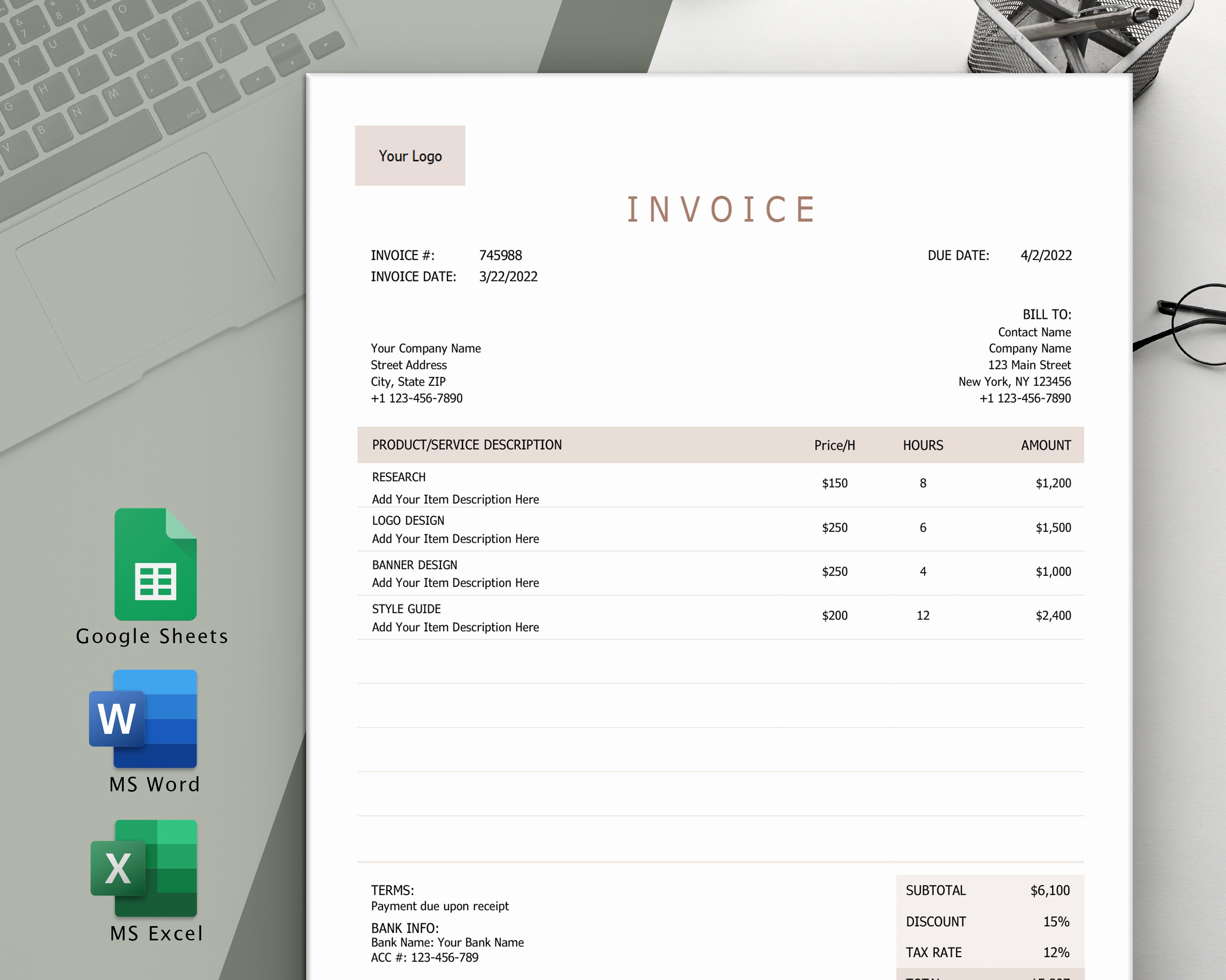 Invoice Template, Printable Business Invoice, Customer Receipt, Invoice ...