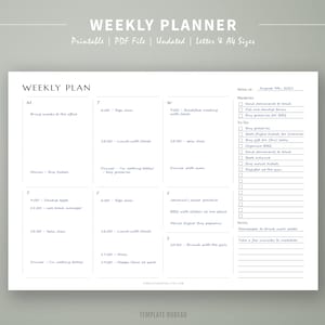 Weekly Planner Printable, Weekly Schedule, Minimalist Weekly Planner, Weekly Organizer, Office Planner, Desk Planner, Landscape A4 & Letter