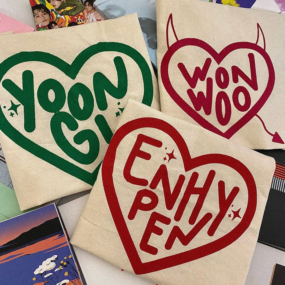 Custom kpop heart tote bag enhypen tote bag bts tote bag Etsy