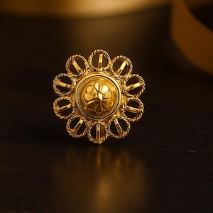 22K Gold Floral Nose Stud | Handmade Minimalist Jewelry, Floral Loop Design