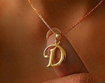D-letterhanger: 22 kt gouden minimalistische bedel (lichtgewicht, sierlijk), minimalistisch