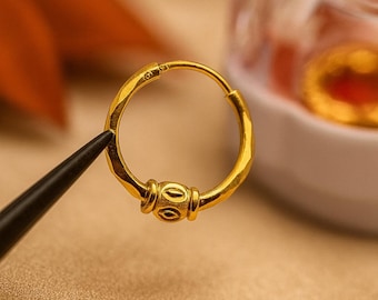 Mother's Day Gift |22K Gold Nose Ring Hoop: Tiny CZ Stud, Indian Jewelry