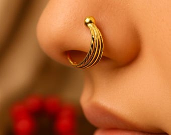 22K Gold bridal nose Ring: Handmade Seamless Hoop in Yellow, White, Rose,Minimalist