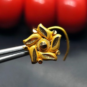 22k Solid Gold Nose Stud: Handcrafted Indian Floral Piercing (18G)