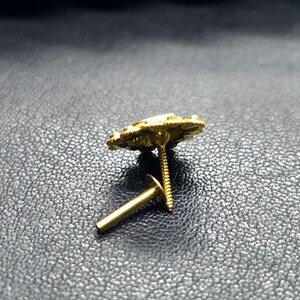 May include: A gold-colored metal decorative nail head with a detailed design. The nail head is attached to a gold-colored metal screw.