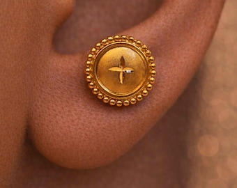 Regalo para el Día de la Madre / Pendientes redondos de oro macizo de 22 quilates / Diseño clásico minimalista, minimalista