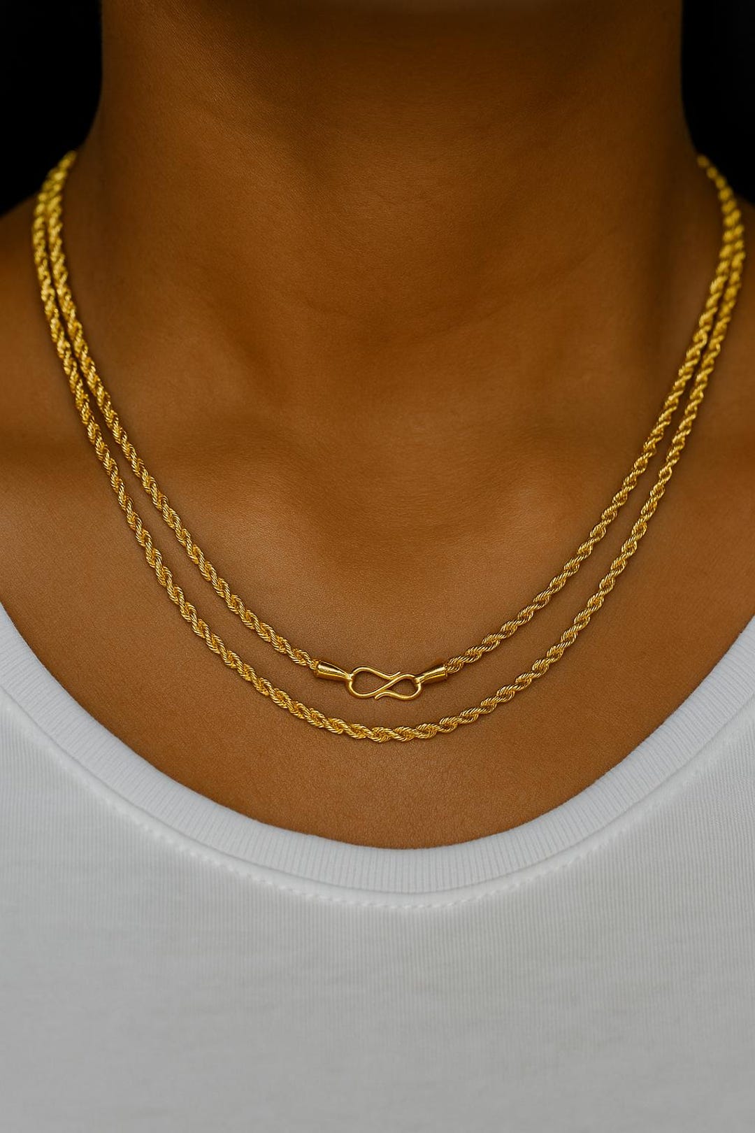 22K Gold Rope Bridal Chain Necklace - Lightweight, Diamond-cut Sparkle ...