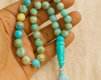 Turquoise Islamic Prayer Beads: 33 Natural Gemstone Tasbeeh,Minimalist