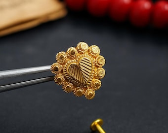 22k Solid Gold Heart Nose Stud: Minimalist Indian Piercing
