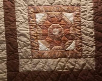 Square Hand Stitched Quilt With Flower Garden
