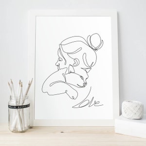 Cat and women line art print, Love cat poster, Digital print, Printable cat One line, Kitten Art, Girl and cat poster, Сat Girl line draving