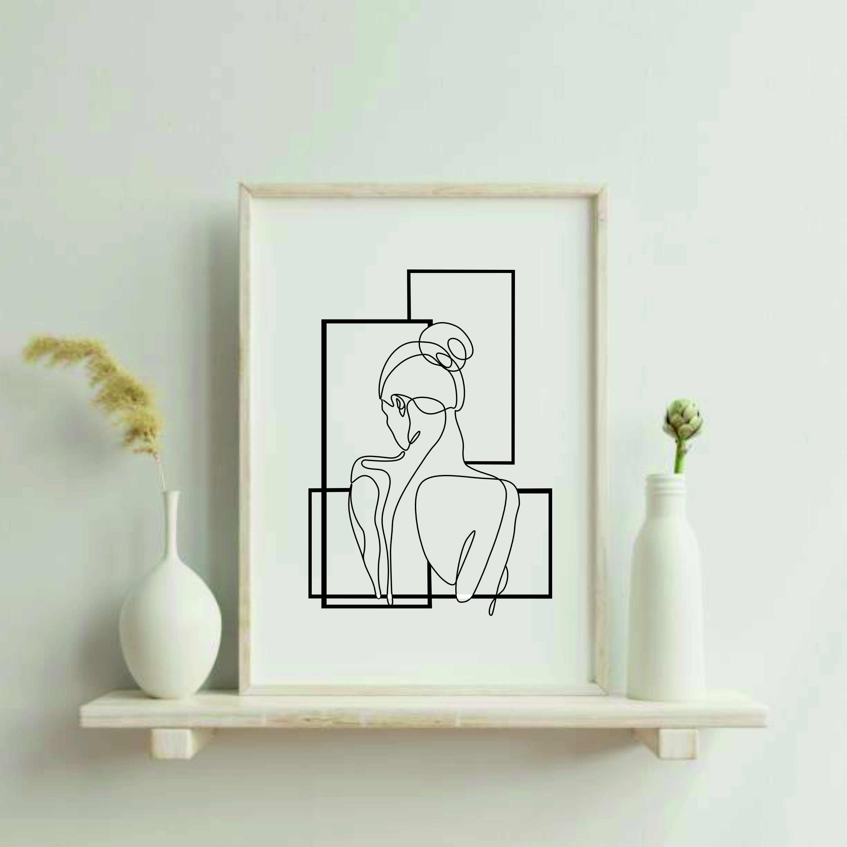 Art Print Lady, Naked Woman Line Drawing, Lonely Girl Poster , Woman