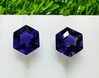 Amethyst Gemstone Pair, AAA Quality Hexagon Cut (9x8 mm)