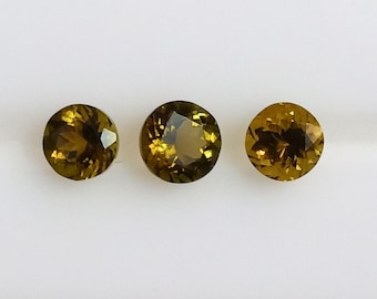 Yellow  Tourmaline Faceted Round Gemstone: Loose Stone, 5mm, 2 crt (3 Pc Lot) Natural Tourmaline Faceted Round, Tourmaline Round Faceted