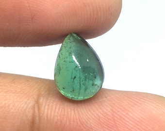 Green Tourmaline Cabochon, Oval Bi-Color Gemstone (12.5x9x6mm)