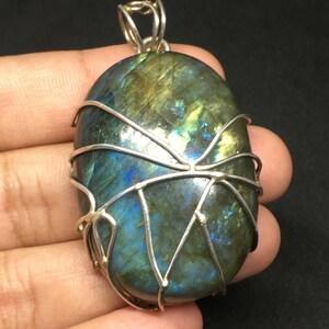 Labradorite Wire Wrap Pendant, Wire Wrap Necklace, Labradorite Necklace, Labradorite Cabochon Wire Wrap, Labradorite, Wire Wrap Necklace