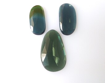 Faceted Green Tourmaline Rose Cut Gemstone Pair, 12-16mm