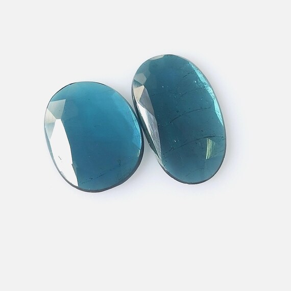 Natural Paraiba Tourmaline Pair: Rose Cut Gemstones, AAA Quality Natural Blue Tourmaline Rose Cuts, Tourmaline Faceted Gemstone (12.5-15mm)