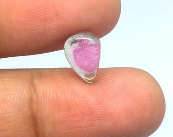 Gema de turmalina bicolor AAA em cabochão, 2,50 quilates, turmalina em cabochão em formato de pera, turmalina bicolor rara em cabochão.