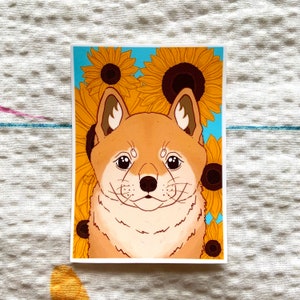 Shiba Inu Sonnenblumen Inktober Illustration Vinyl Aufkleber