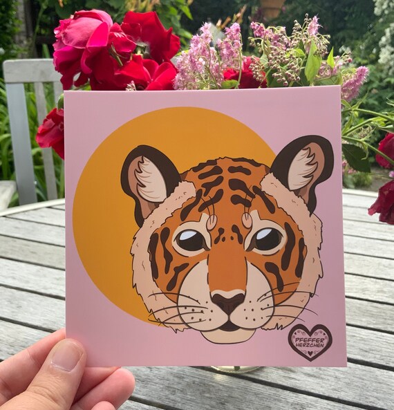 digitally printed onto 300gsm cotton card Postcard Tiger