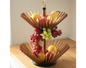 Marisha Obstetagere en chêne et béton, corbeille à fruits pour conserver les légumes dans la cuisine ou comme décoration 100% artisanale.