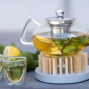 Marisha teapot warmer made of concrete wood/stainless steel/copper with borosilicate glass set lantern tealight without teapot