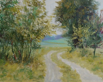 Polna droga" Original Oil Painting 30x40cm signed Garncarek Al,, Colorful , Landscape Painting, Original