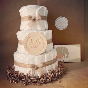 Cadeau personnalisé gâteau de couches à trois niveaux pour baby shower|Cadeau nouveau-né|Cadeau bébé garçon|Cadeau bébé fille| Cadeau neutre pour bébé|Souvenir de bébé|Carte de voeux