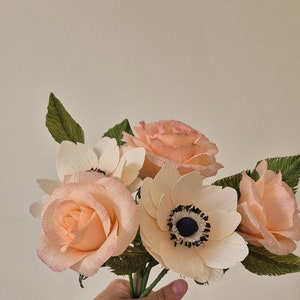 Handmade Coral Paper Roses and Anemones Bouquet. A perfect gift for any occasion, Valentines,Birthdays,Mothers Day,Wedding,Anniversary