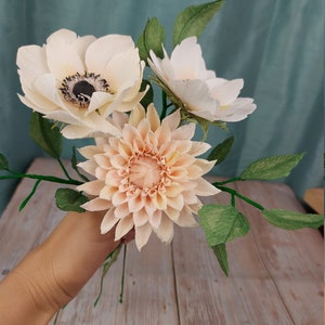 Handmade crepe paper bouquet Anemones and Dahlia flowers.