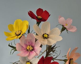 Handcrafted Crepe Paper Cosmos Flower Bouquet: Italian Fine Paper