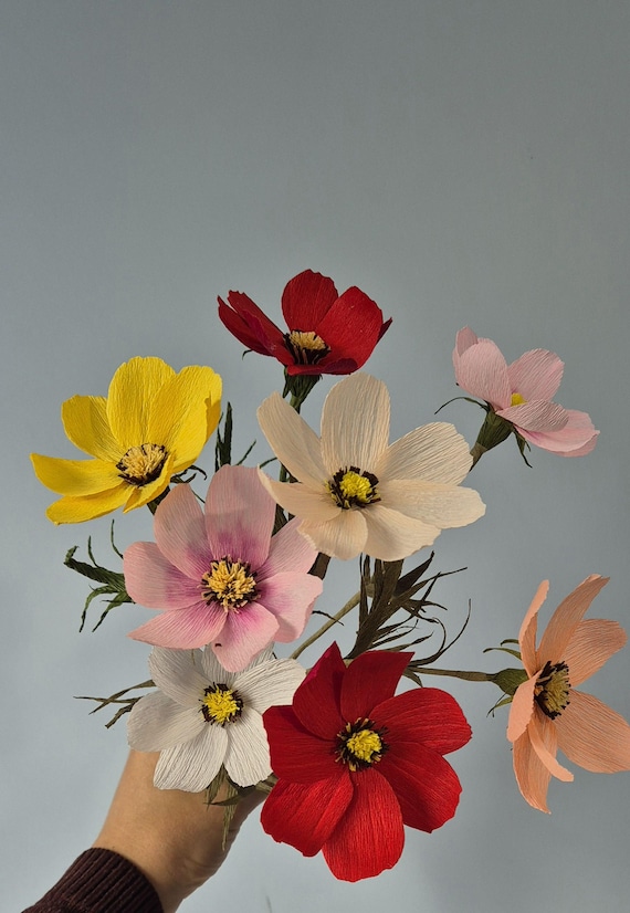 Handcrafted Crepe Paper Cosmos Flower Bouquet: Italian Fine Paper