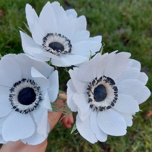 White crepe paper Anemones bouquet. Handmade realistic flowers perfect for Birthdays, valentines, mothers day or home display