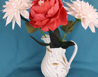 Ramo de dalias y peonías de papel crepé hecho a mano: colores personalizados