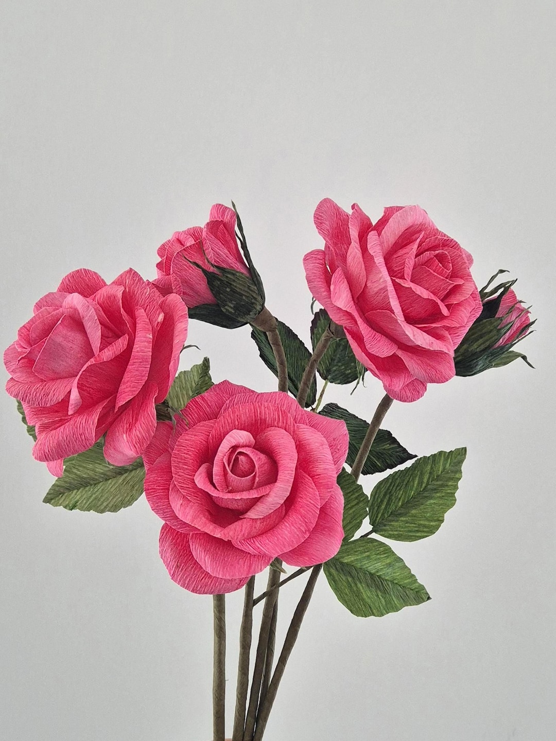 Handmade Crepe Paper Roses, Pink Peach Bouquet, Lifelike Floral Home ...