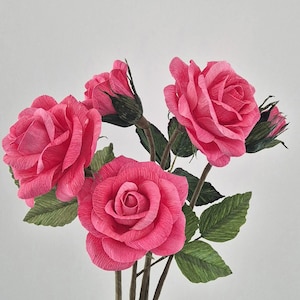 Handmade Crepe Paper Roses, Pink Peach Bouquet, Lifelike Floral Home Decor